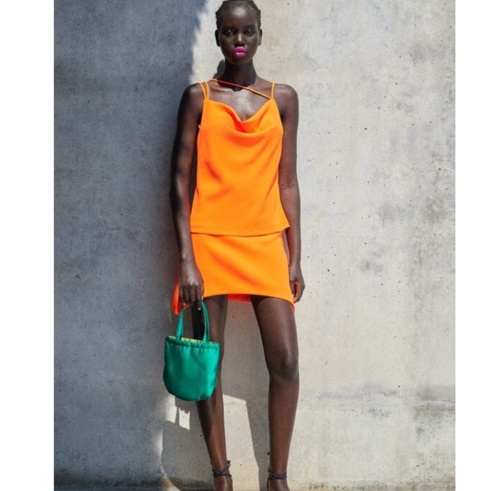 Zara neon orange asymmetry set